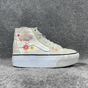 VANS SK8-HI Tapered Stackform Womens Sz 5 White Floral Print Platform Shoes Used